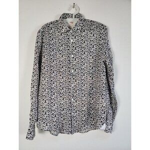 Fradi Mens Black White Floral Long Sleeve Button-Up Linen Shirt Size 15 3/4 - 40